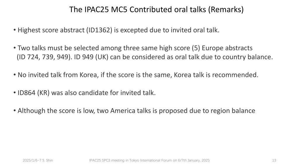 the ipac25 mc5 contributed oral talks remarks