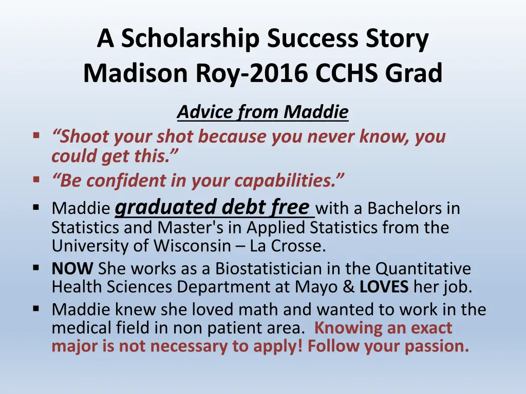 a scholarship success story madison roy 2016 cchs