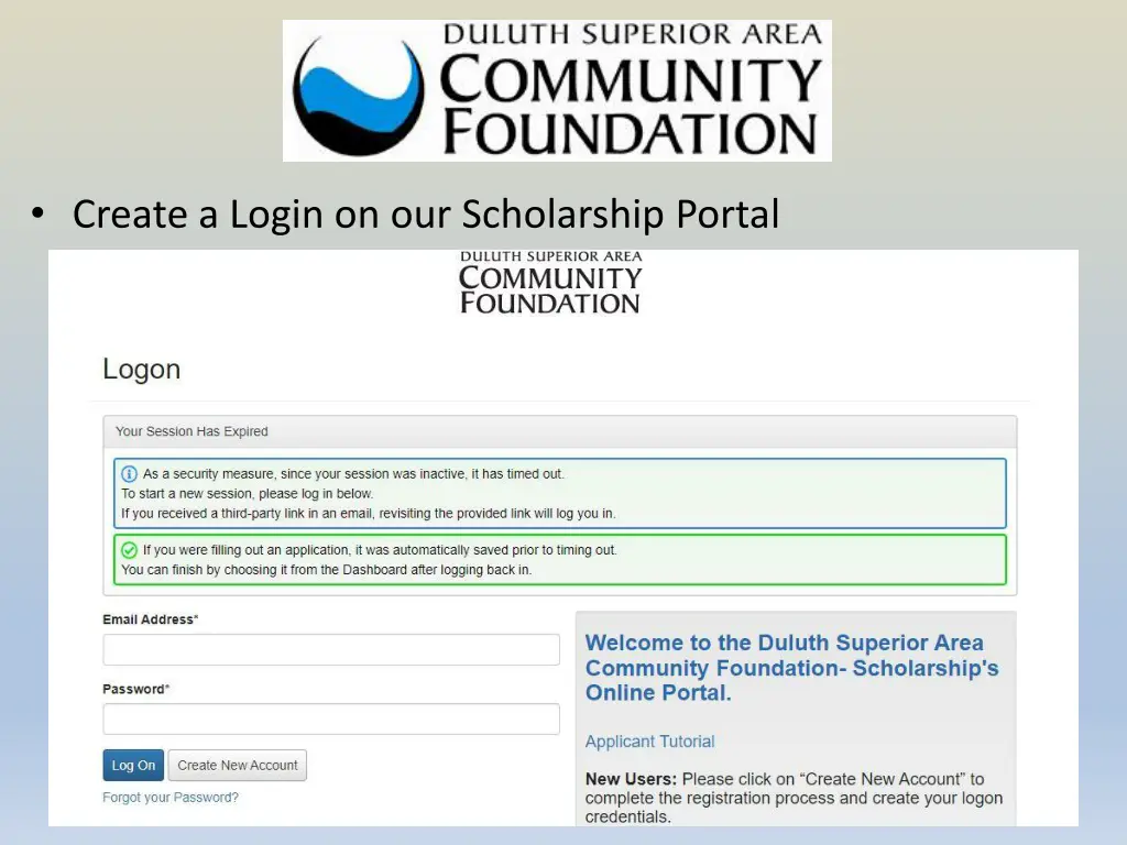create a login on our scholarship portal