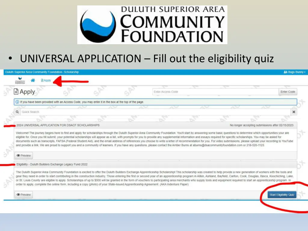 universal application fill out the eligibility