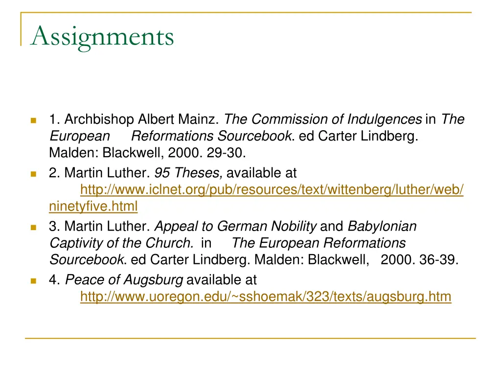 assignments