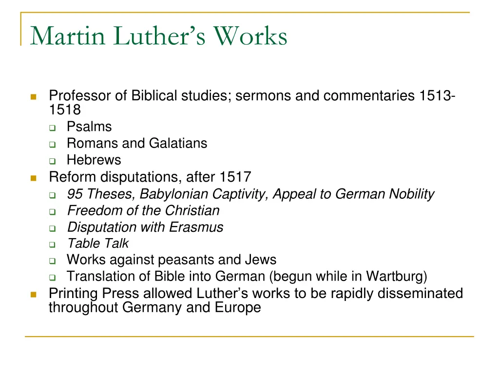 martin luther s works