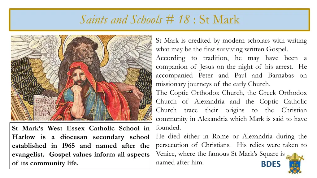 saints and schools 18 st mark