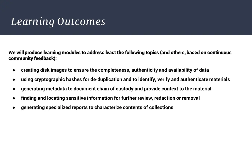learning outcomes