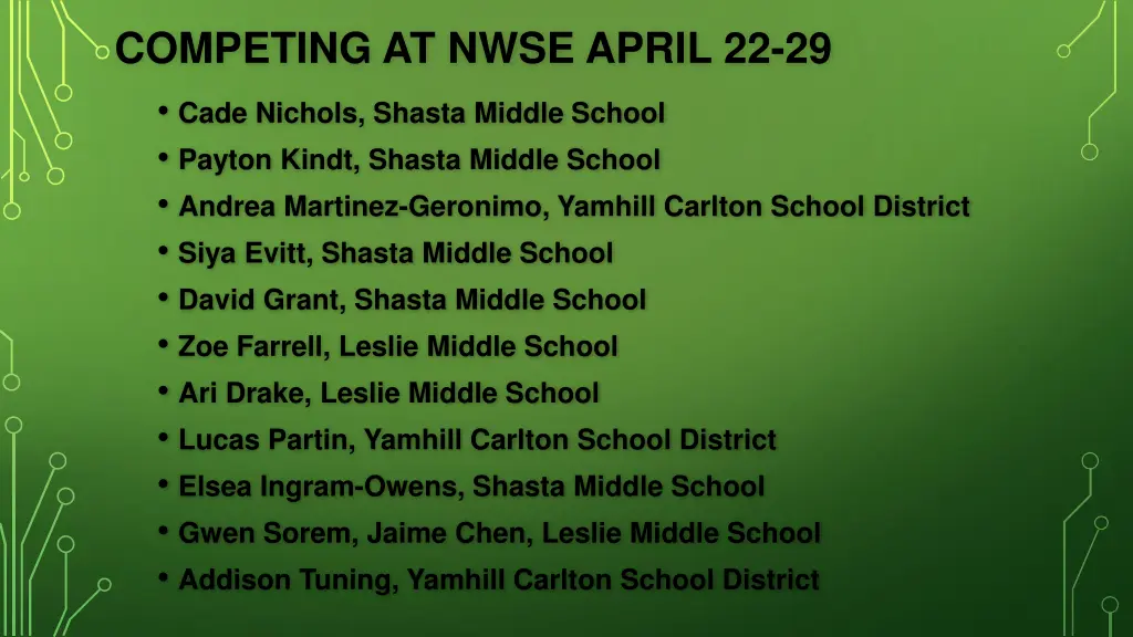 competing at nwse april 22 29