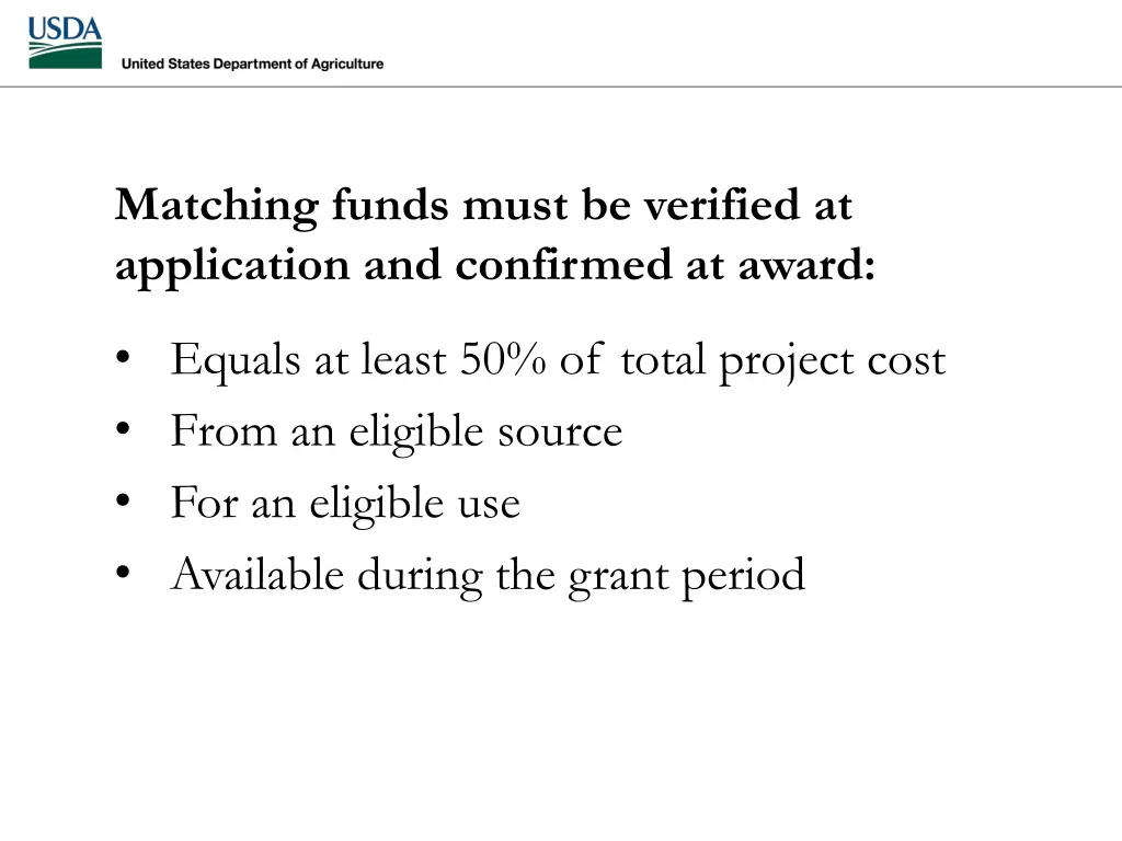 matching funds must be verified at application