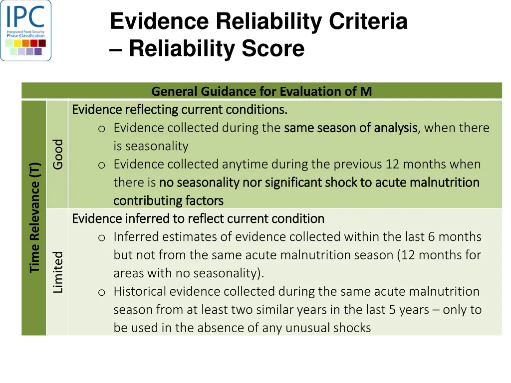 evidence reliability criteria reliability score 3