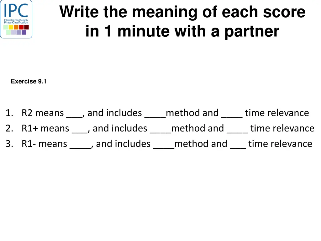 write the meaning of each score in 1 minute with
