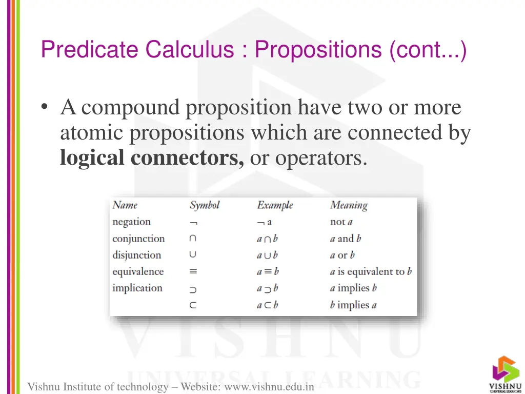 predicate calculus propositions cont 1