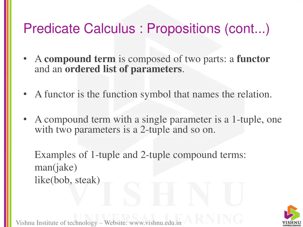 predicate calculus propositions cont