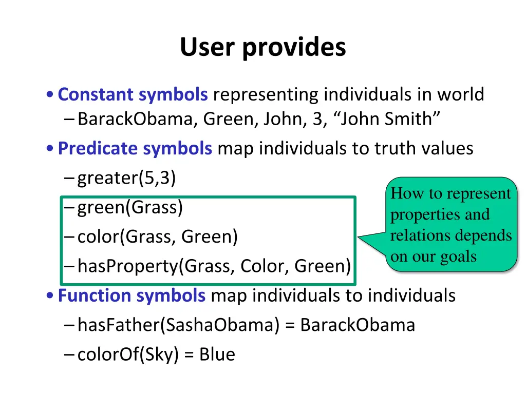 user provides
