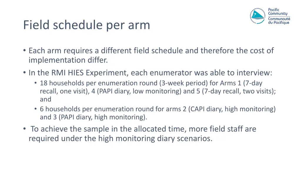 field schedule per arm