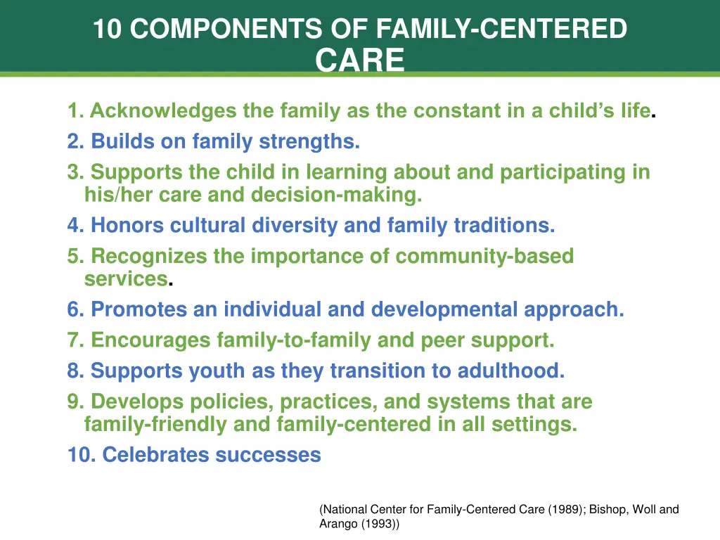 10 components of family centered care