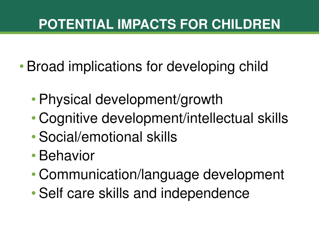 potential impacts for children