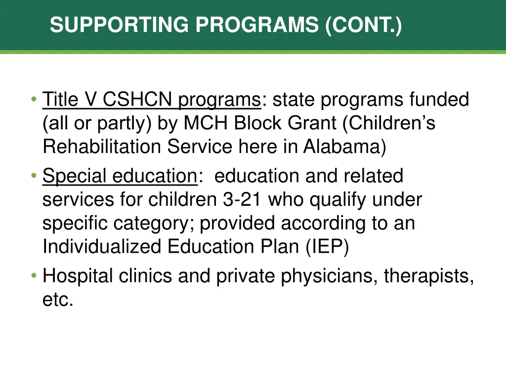 supporting programs cont
