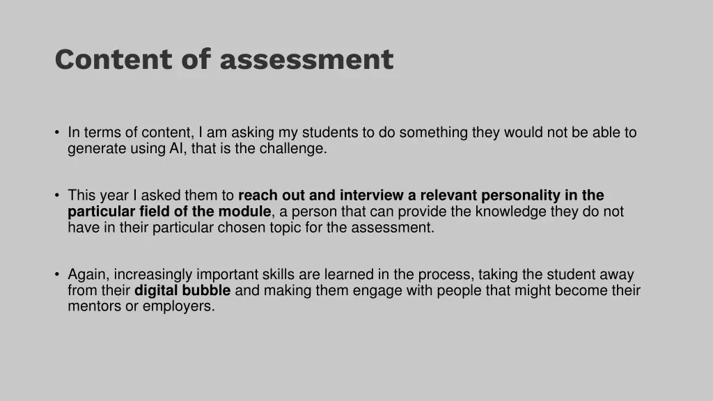 content of assessment