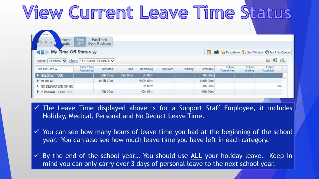view current leave time status