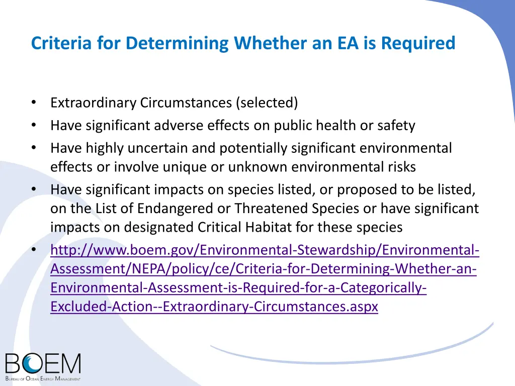 criteria for determining whether an ea is required