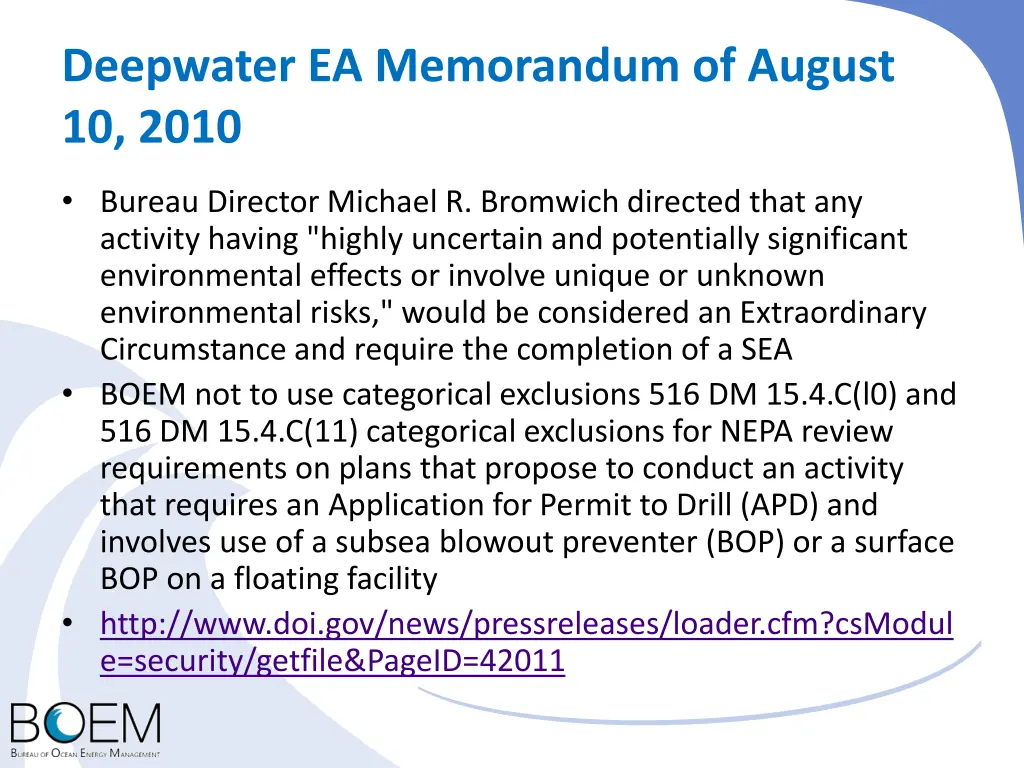 deepwater ea memorandum of august 10 2010