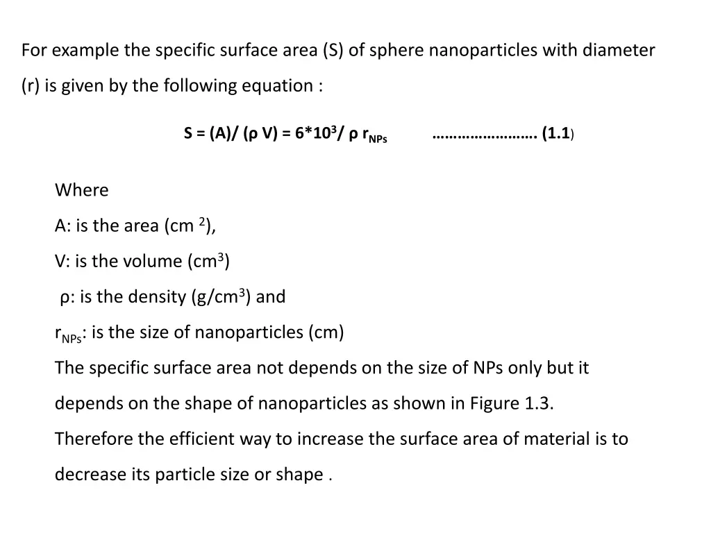 for example the specific surface area s of sphere