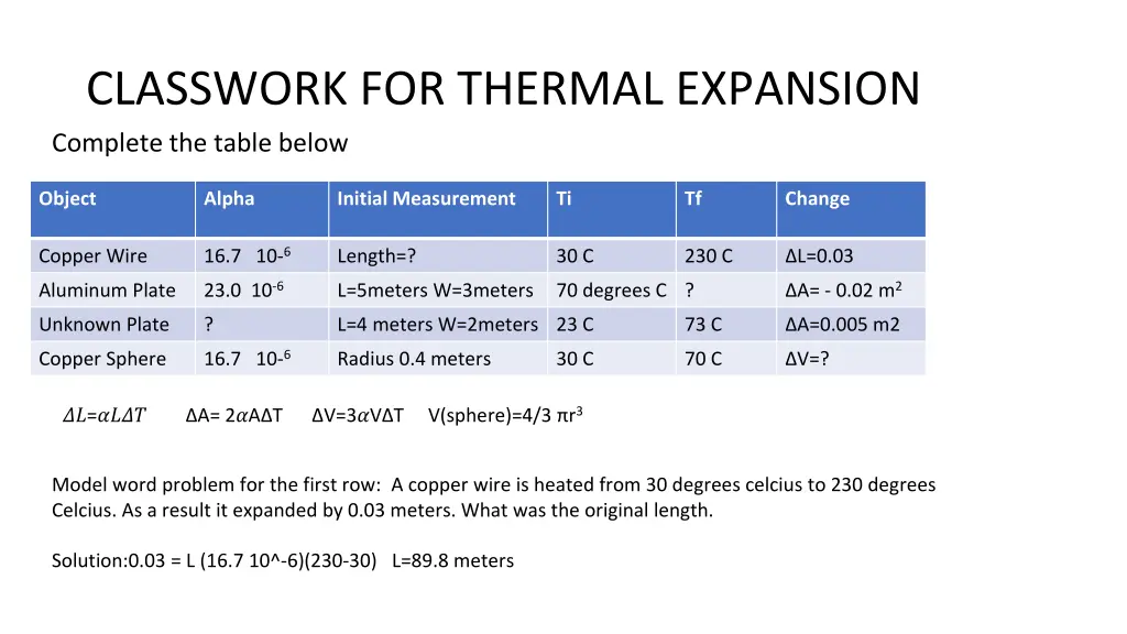 classwork for thermal expansion complete