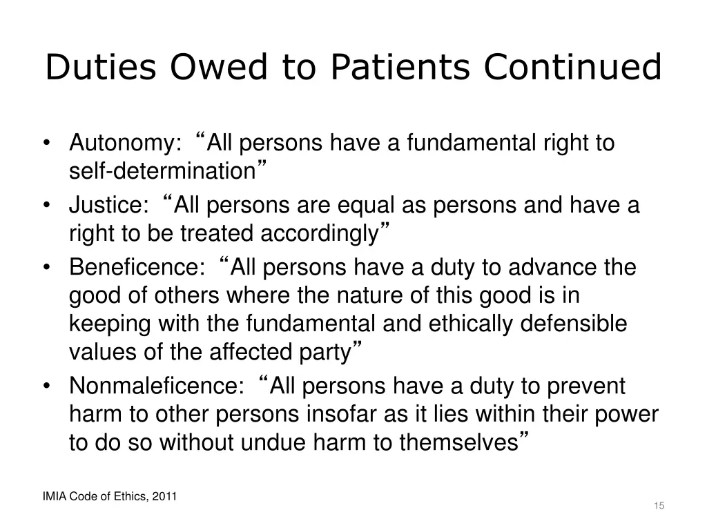 duties owed to patients continued