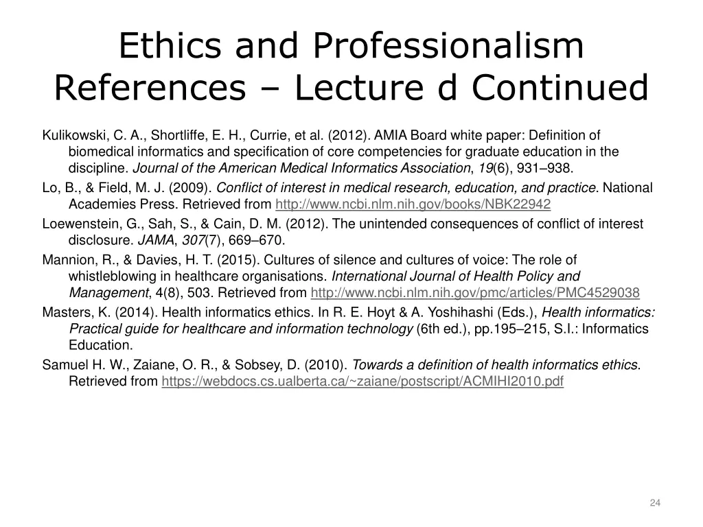 ethics and professionalism references lecture