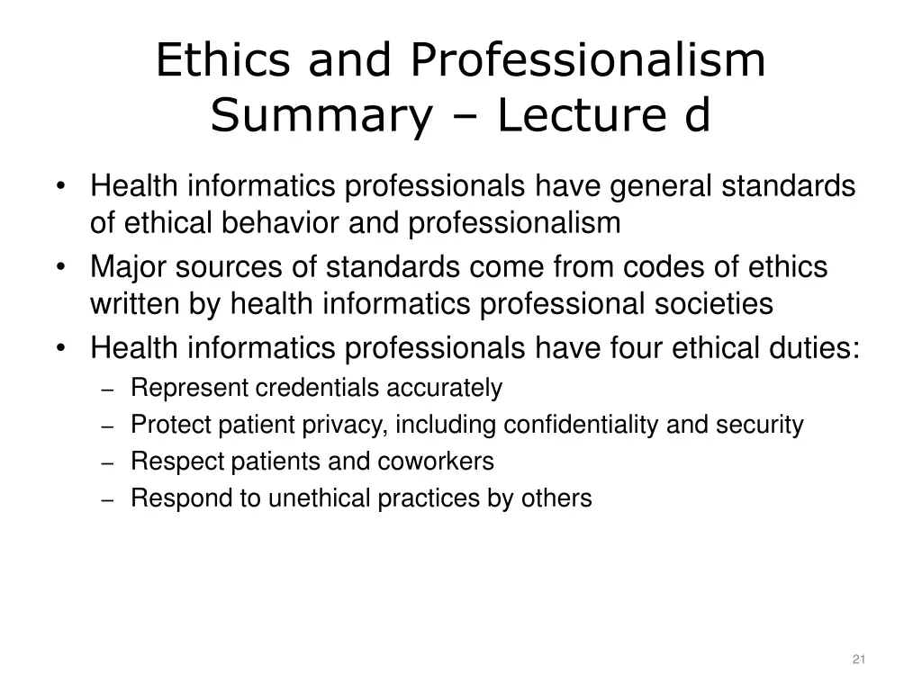 ethics and professionalism summary lecture d