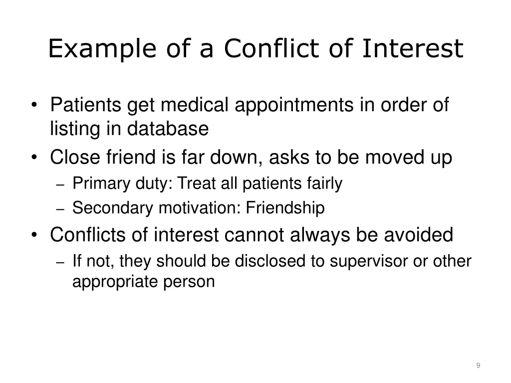 example of a conflict of interest