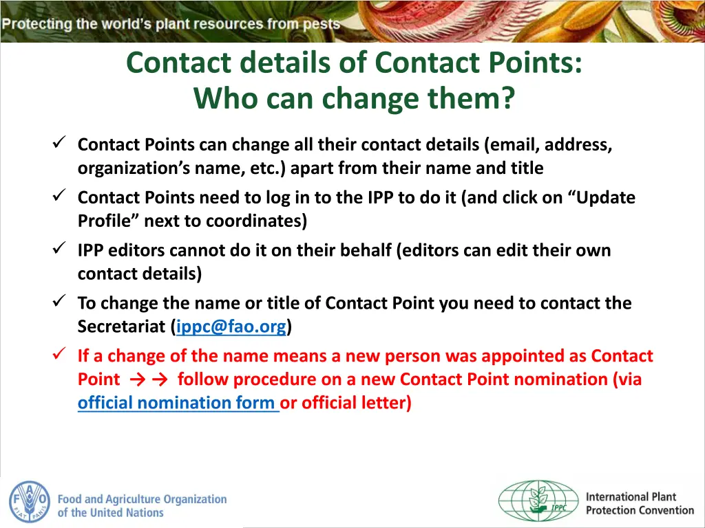 contact details of contact points who can change