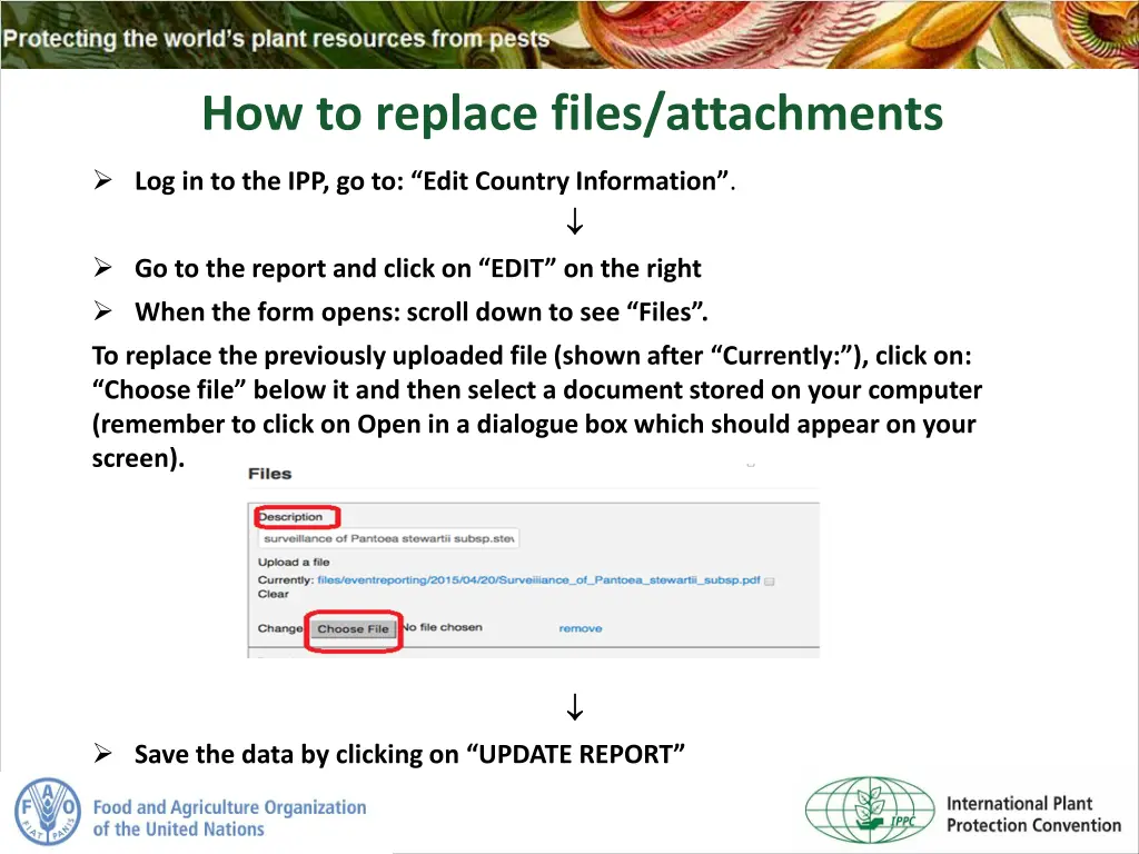 how to replace files attachments