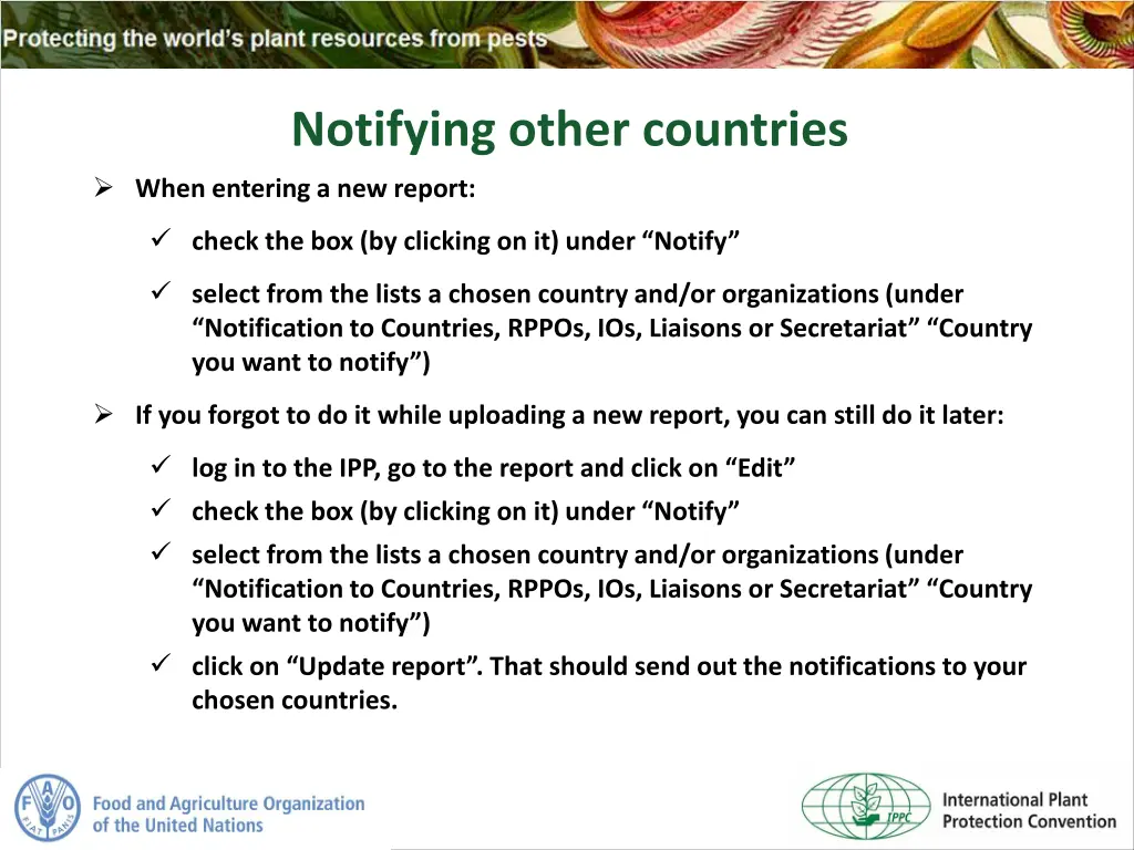 notifying other countries when entering