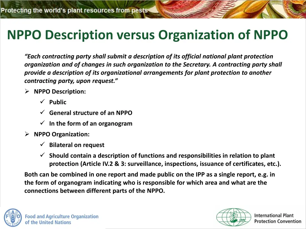 nppo description versus organization of nppo