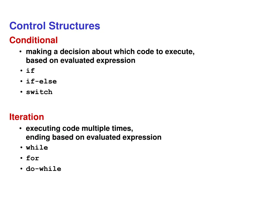 control structures conditional making a decision