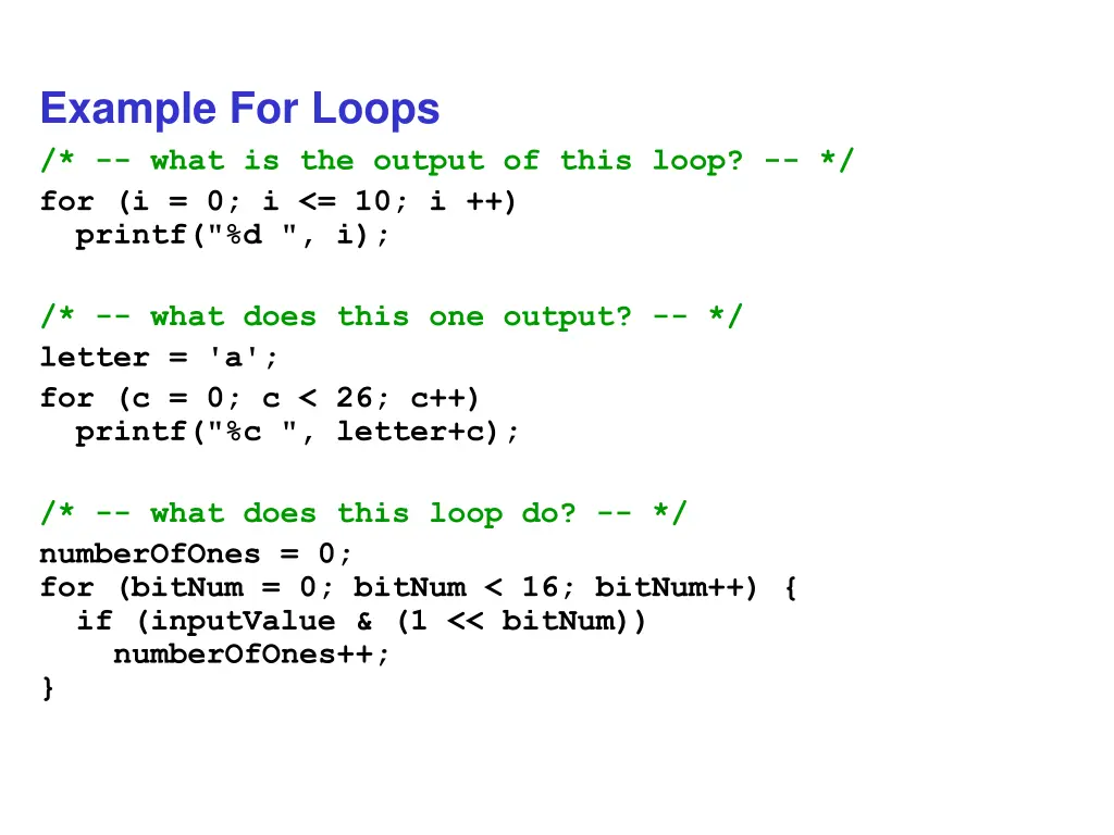 example for loops what is the output of this loop