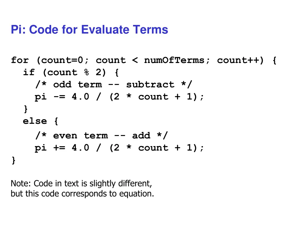 pi code for evaluate terms
