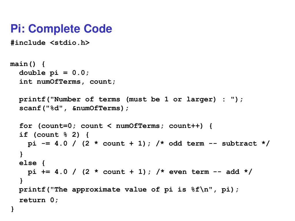 pi complete code include stdio h