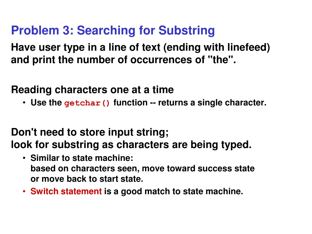 problem 3 searching for substring have user type