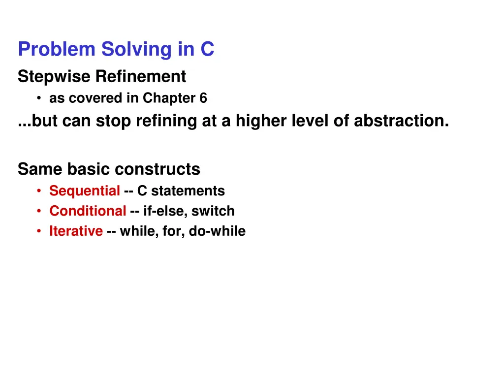 problem solving in c stepwise refinement