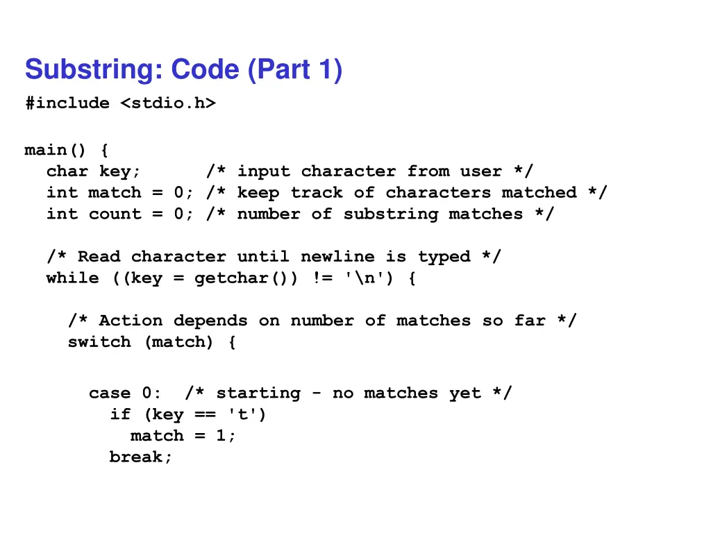 substring code part 1 include stdio h