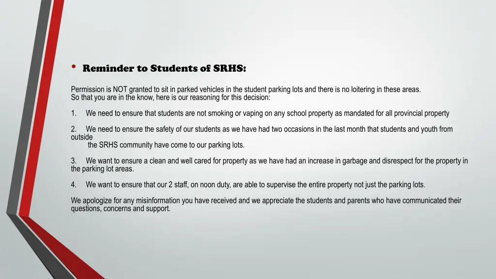 reminder to students of srhs