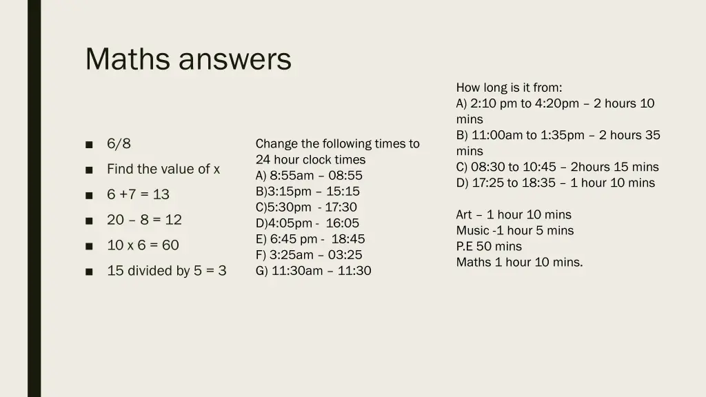 maths answers