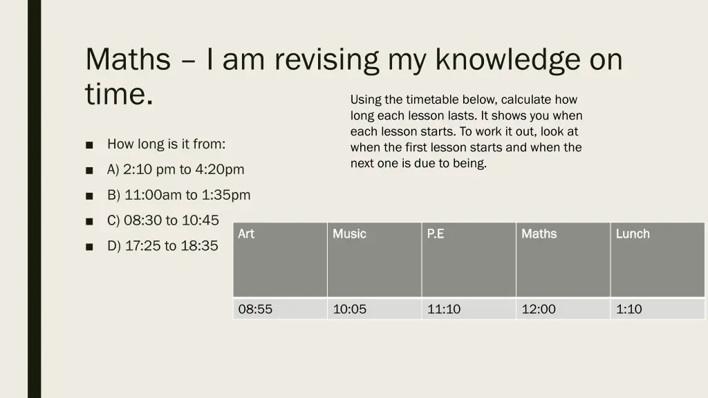 maths i am revising my knowledge on time using