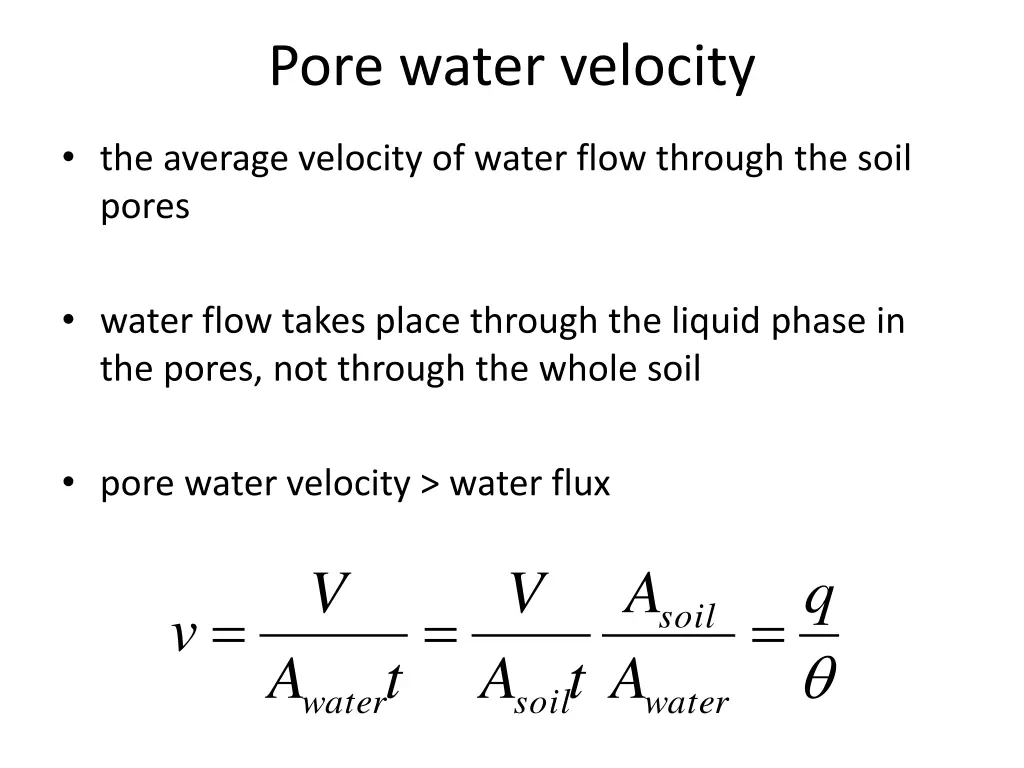 pore water velocity