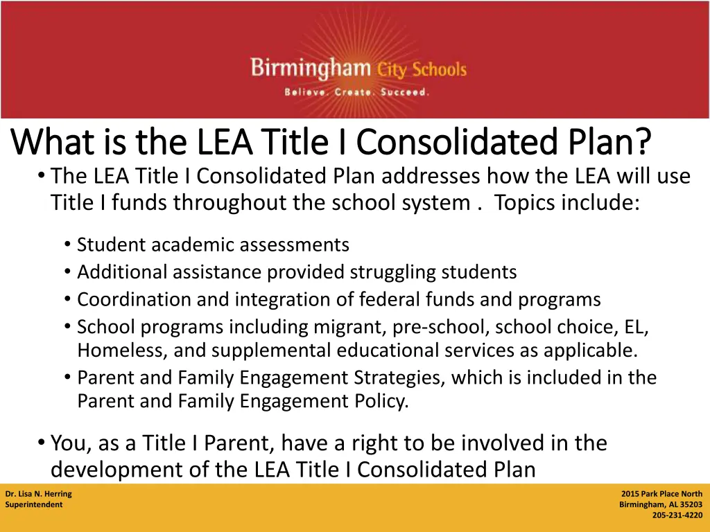 what is the lea title i consolidated plan what