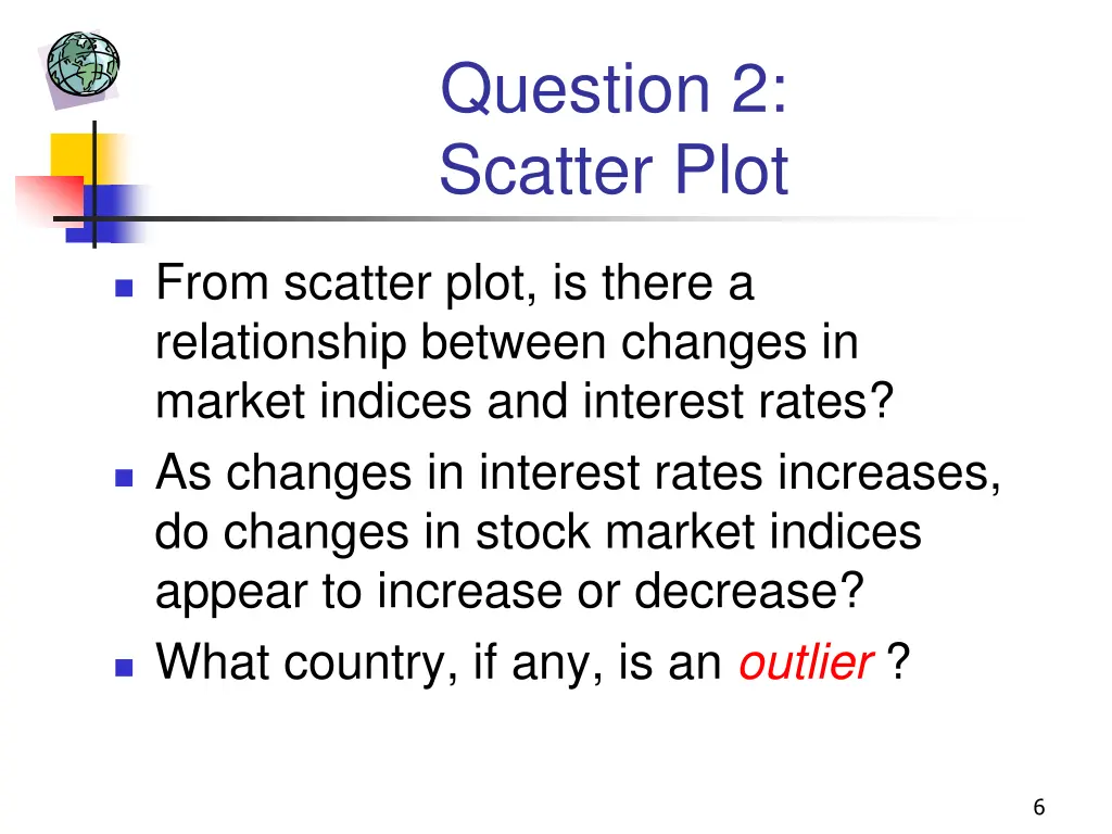 question 2 scatter plot