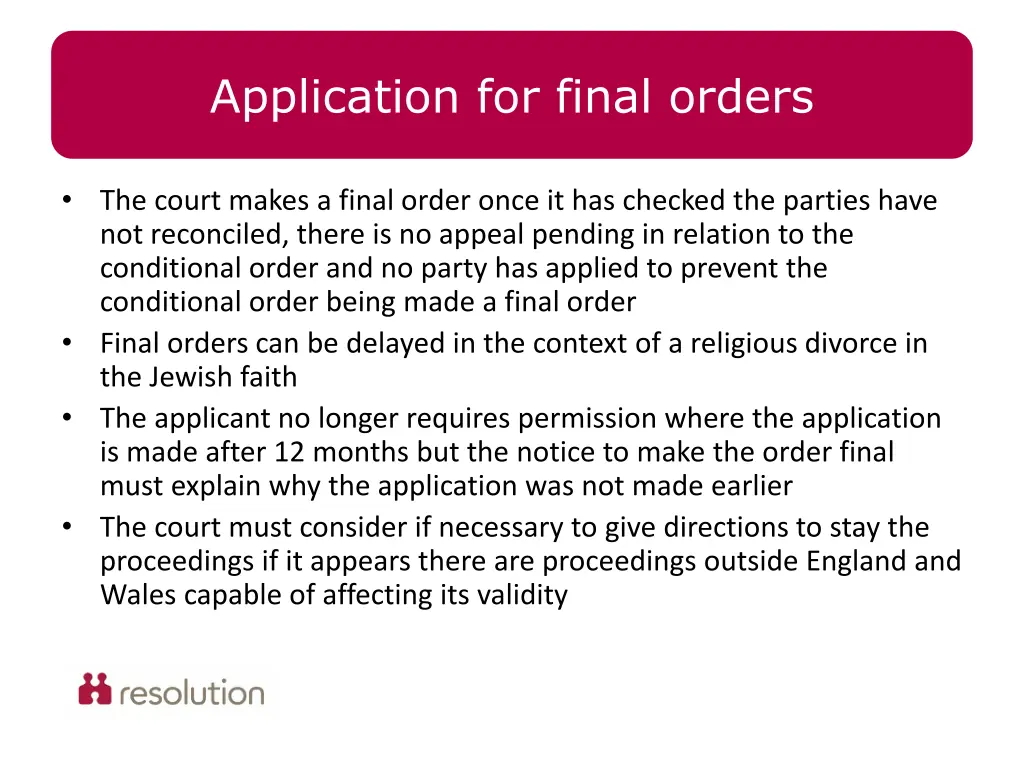 application for final orders