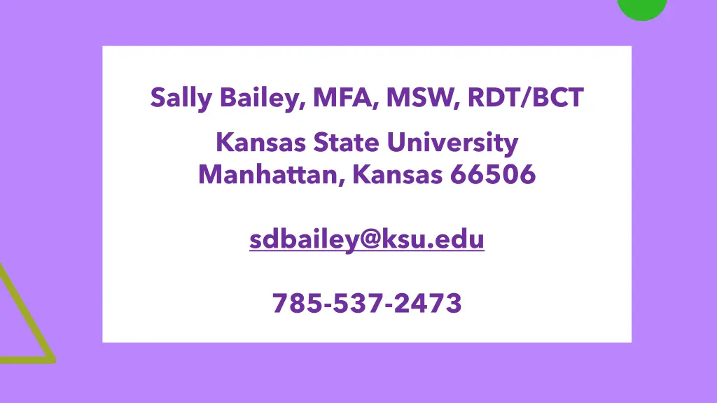sally bailey mfa msw rdt bct kansas state