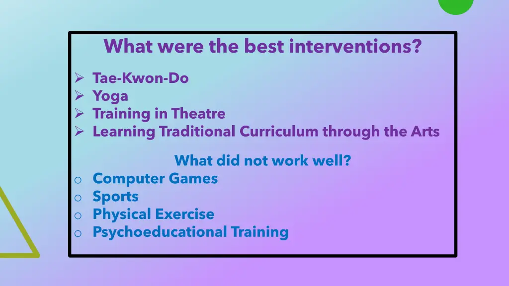 what were the best interventions