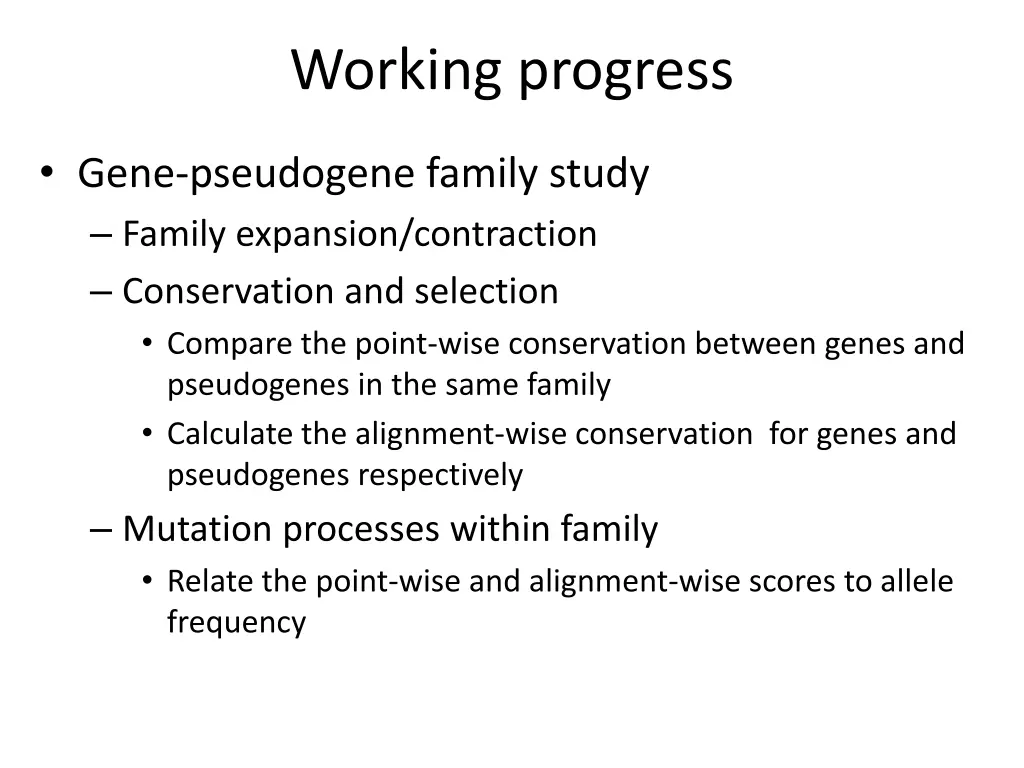 working progress